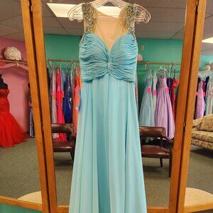 2 Cute 51135 Size 2 Aqua Chiffon Prom Dress/Formal Gown